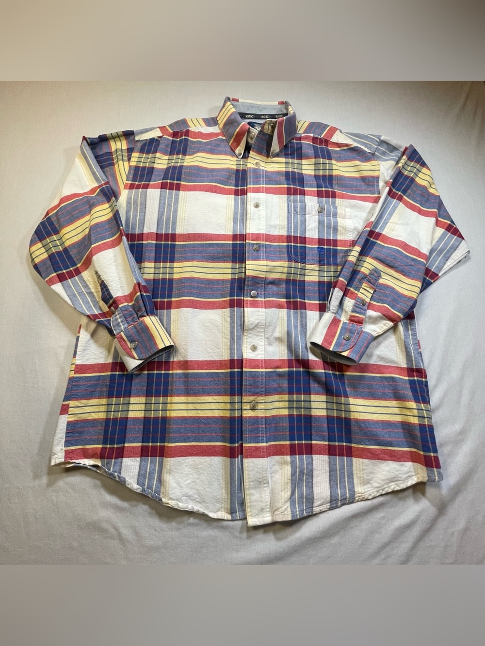 VTG Wrangler 20x Plaid Mens XL Button Down Shirt Long Sleeve Western Rodeo Retro